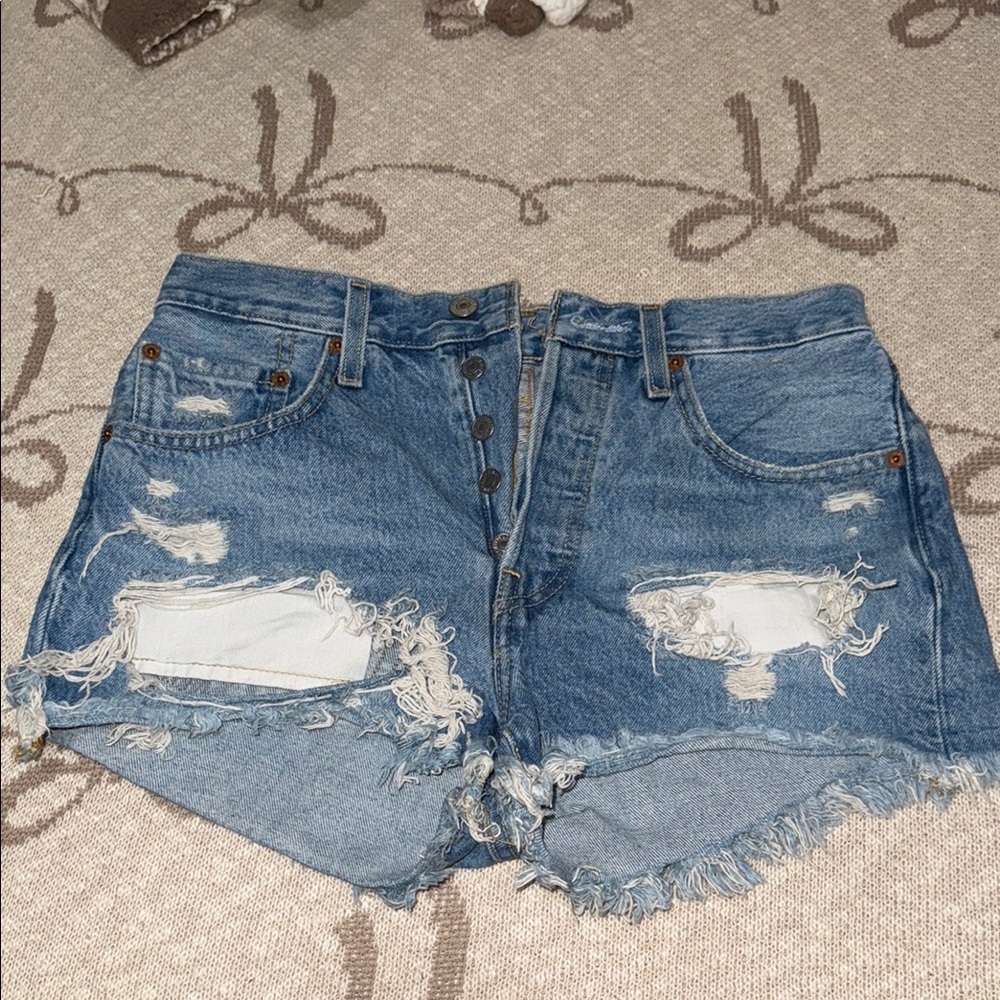Levi's Blue Distressed Jean Shorts